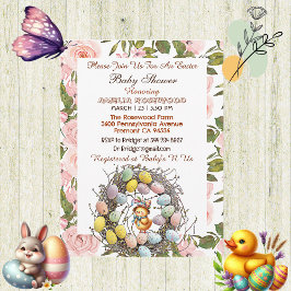 Roses Grüne Ostereier Nest Chick Floral Einladung