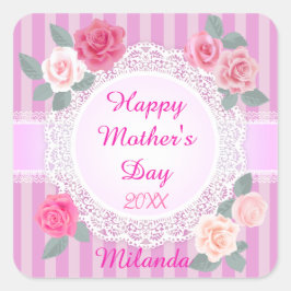 Roses Happy Mother Day Quadratischer Aufkleber
