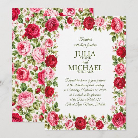 Roses Hochzeit Einladung (Vorne/Hinten)