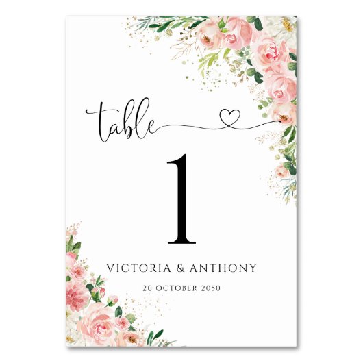 Roses Hochzeitsrosen, Rosa Blush, Tischnummern (Rückseite)