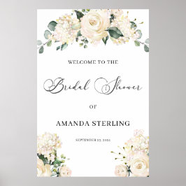 Roses Hydrangeas Grüne Willkommensschild Poster