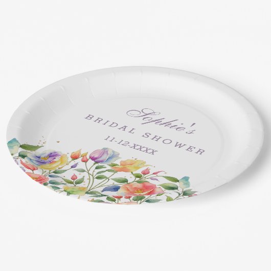 Roses Lilac Brautparty Pappteller (Schrägansicht)