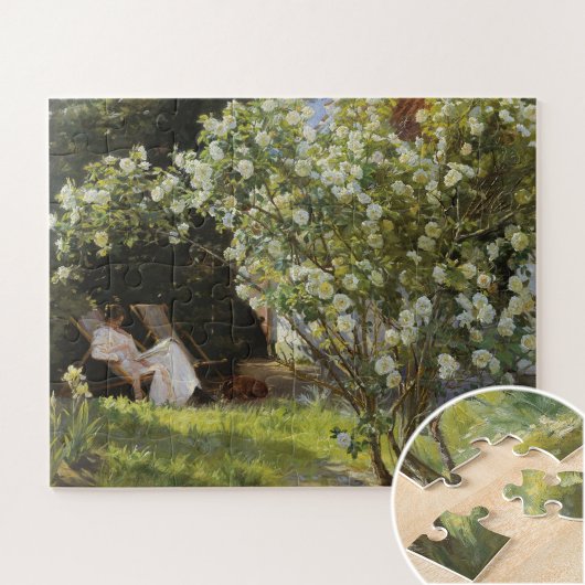 Roses. Marie Krøyer seated in the deckchair Puzzle