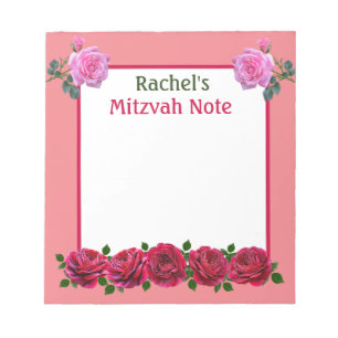 Roses Mitzvah Note Girls Notepad Notizblock
