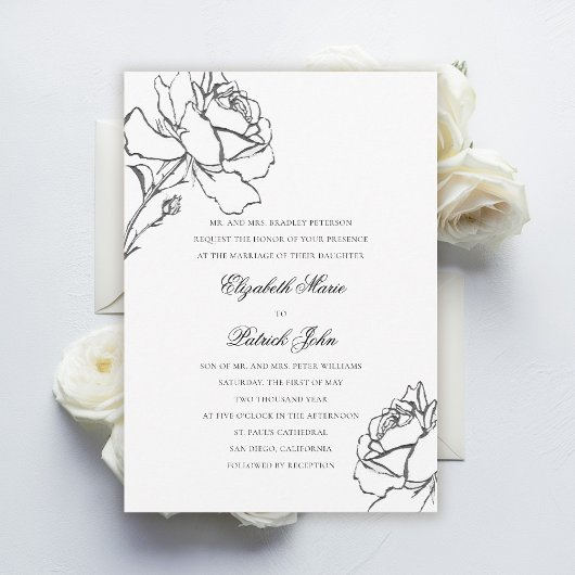 Roses Modern Classic Formal Parents Host Wedding Einladung