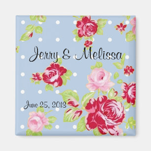 Roses On Blue Wedding Favor Magnet
