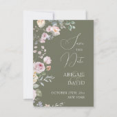 Roses on Olive Green Wedding Save The Date (Vorderseite)