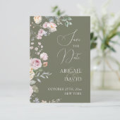 Roses on Olive Green Wedding Save The Date (Stehend Vorderseite)