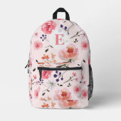 Roses Peonies Aquarellfarben Monogramm Bedruckter Rucksack (Vorderseite)
