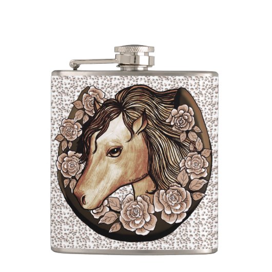 Roses Pferd Flasche Flachmann (Vorderseite)