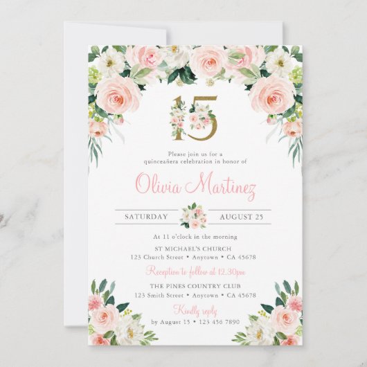 Roses Quinceañera Birthday Einladung Foto (Vorderseite)