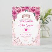 Roses Quinceañera Crown Butterfly 15 Anos Einladung (Stehend Vorderseite)