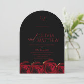 Roses Red Black Burgundy Wedding Einladung (Stehend Vorderseite)