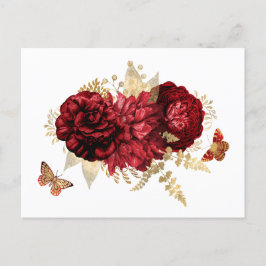 Roses Red Gold Floral Butterfly Postkarte
