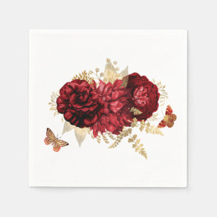 Roses Red Gold Floral Butterfly Serviette