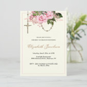 Roses Religious Rosary Birthday Floral Einladung (Stehend Vorderseite)