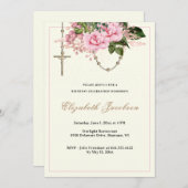 Roses Religious Rosary Birthday Floral Einladung (Vorne/Hinten)