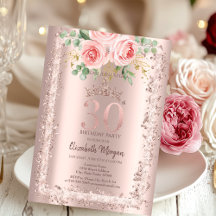 Roses,Rose Gold Glitter Frame Crown 30th Birthday