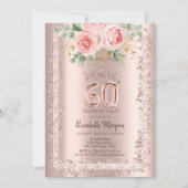 Roses,Rose Gold Glitter Frame Crown 60th Birthday Einladung (Vorderseite)