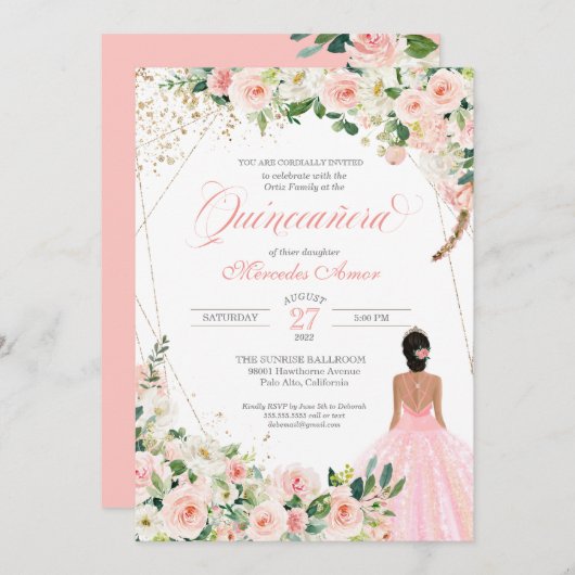 Roses Roses Blues Quinceanera Geburtstag Einladung (Vorne/Hinten)