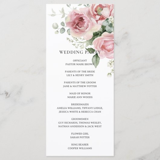 Roses Roses Blumengrün Hochzeit Programm (Rückseite)