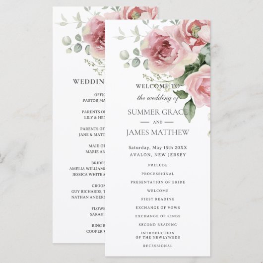 Roses Roses Blumengrün Hochzeit Programm (Vorne/Hinten)