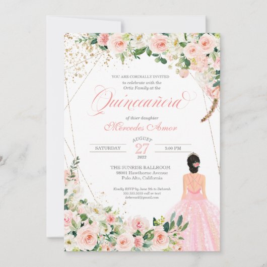 Roses Roses Blumenstrauß Quinceanera Feier in Rosa Einladung (Vorderseite)