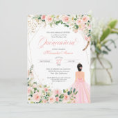 Roses Roses Blumenstrauß Quinceanera Feier in Rosa Einladung (Stehend Vorderseite)
