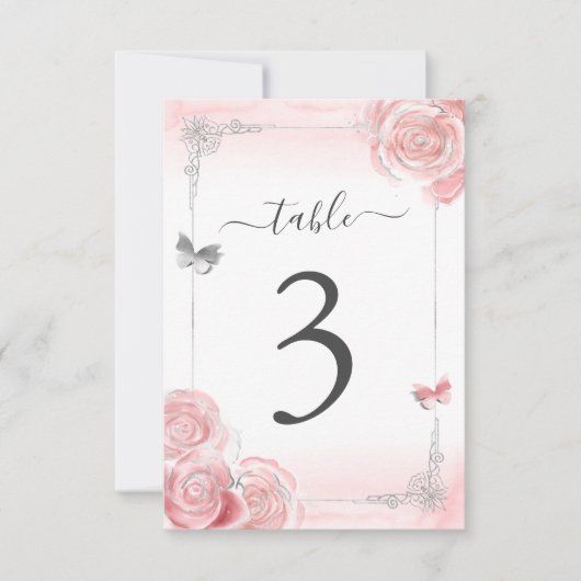 Roses Roses Elegante Tischnummer Card (Vorderseite)