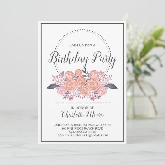 Roses Roses Geburtstagsparty Einladung (Stehend Vorderseite)