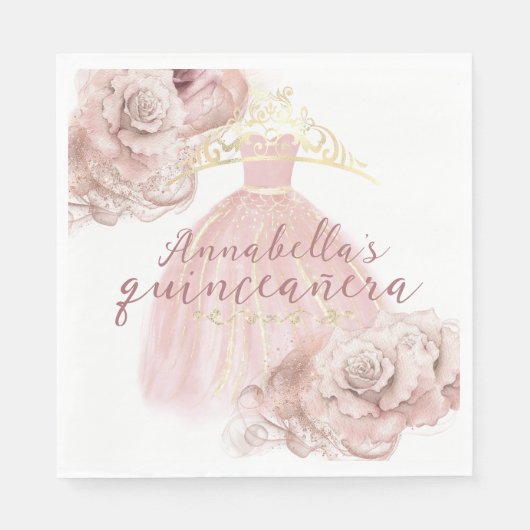 Roses Roses Gold Tiara Quinceañera Serviette (Vorderseite)