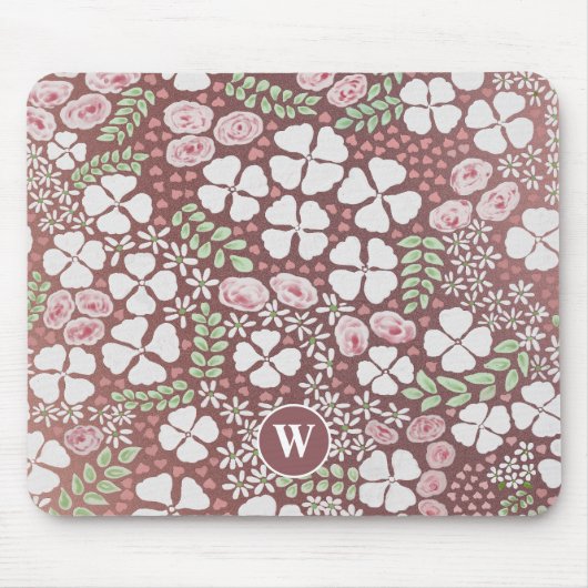 Roses Roses Rose Gold Monogramm Mousepad (Vorne)