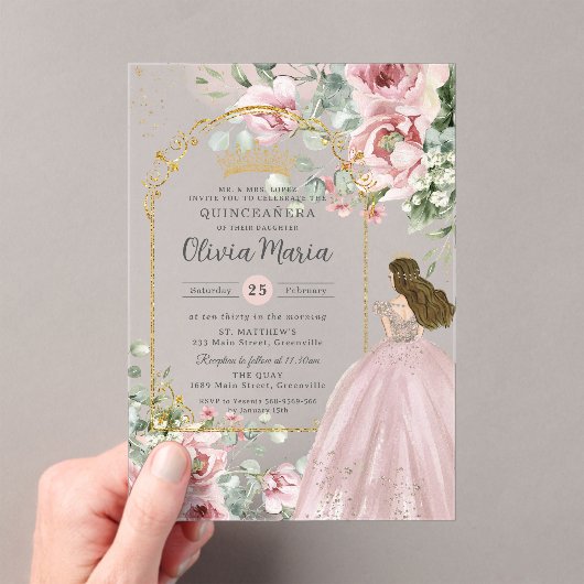 Roses Roses Roses Blues Gold Quinceañera Sweet 16 Acryleinladungen (Insitu (Handheld))