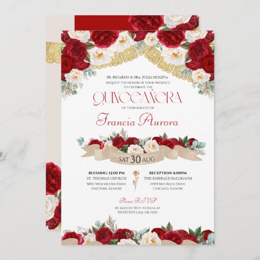Roses Roses Roses Peonies Elegante Quinceanera Inv Einladung (Vorne/Hinten)