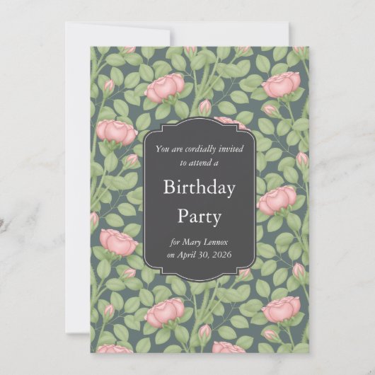 Roses Secret Garden Slate Blue Birthday Einladung (Vorderseite)