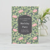 Roses Secret Garden Slate Blue Birthday Einladung (Stehend Vorderseite)