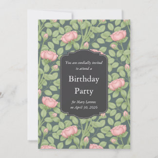 Roses Secret Garden Slate Blue Birthday Einladung