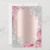 Roses Silver Glitter Drips Rose Gold Bar Mitzvah Einladung (Rückseite)