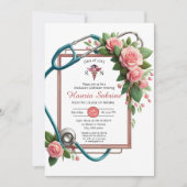 Roses Stethoscope Nurse Abschluss Einladung (Vorderseite)