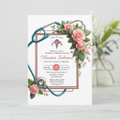 Roses Stethoscope Nurse Abschluss Einladung (Stehend Vorderseite)