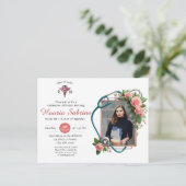 Roses Stethoscope Nurse Abschluss Einladung Postkarte (Stehend Vorderseite)