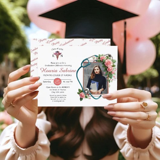 Roses Stethoscope Nurse Abschluss Einladung Postkarte