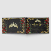 Roses, Tiara & Gold Leaves - Black Gästebuch (Voll)