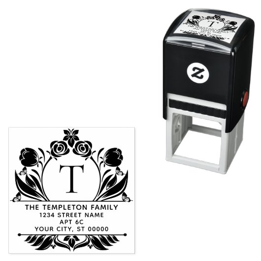 Roses & Tulips Border Frame Name Initial Address Permastempel (Beispiel)
