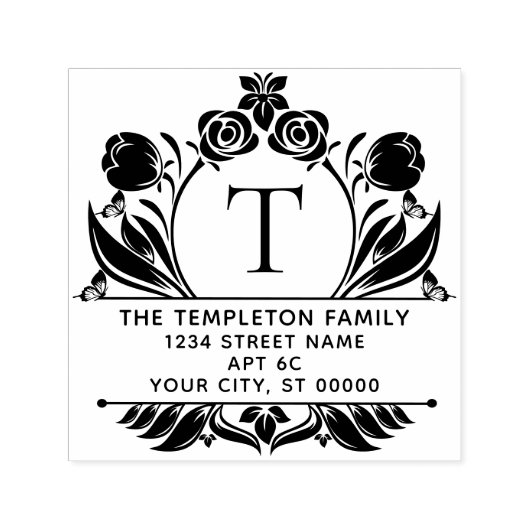 Roses & Tulips Border Frame Name Initial Address Permastempel (Design)