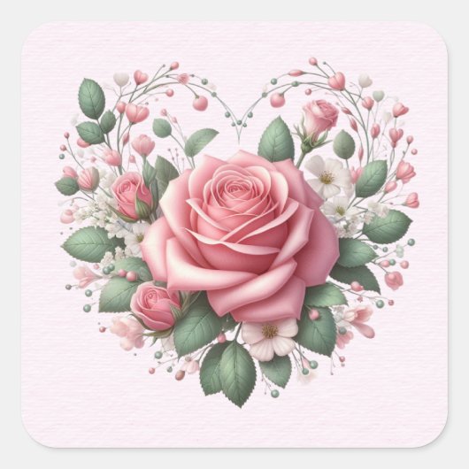 Roses Valentine Herz Quadratischer Aufkleber (Vorderseite)