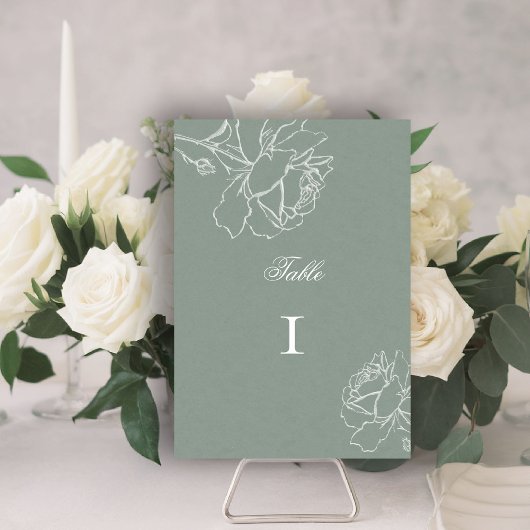 Roses Vow Sage Green Modern Classic Formal Wedding Tischnummer