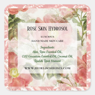 Roses Watercolor Botanical Ingredient Label Quadratischer Aufkleber