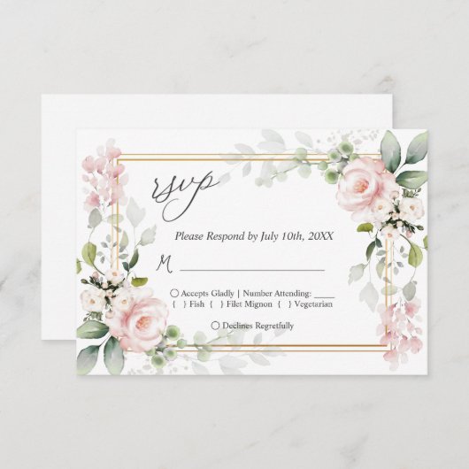 Roses Wedding RSVP Replikkarte (Vorne/Hinten)