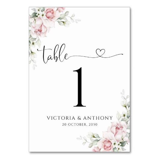 Roses Wedding Tischnummer Card Roses (Rückseite)